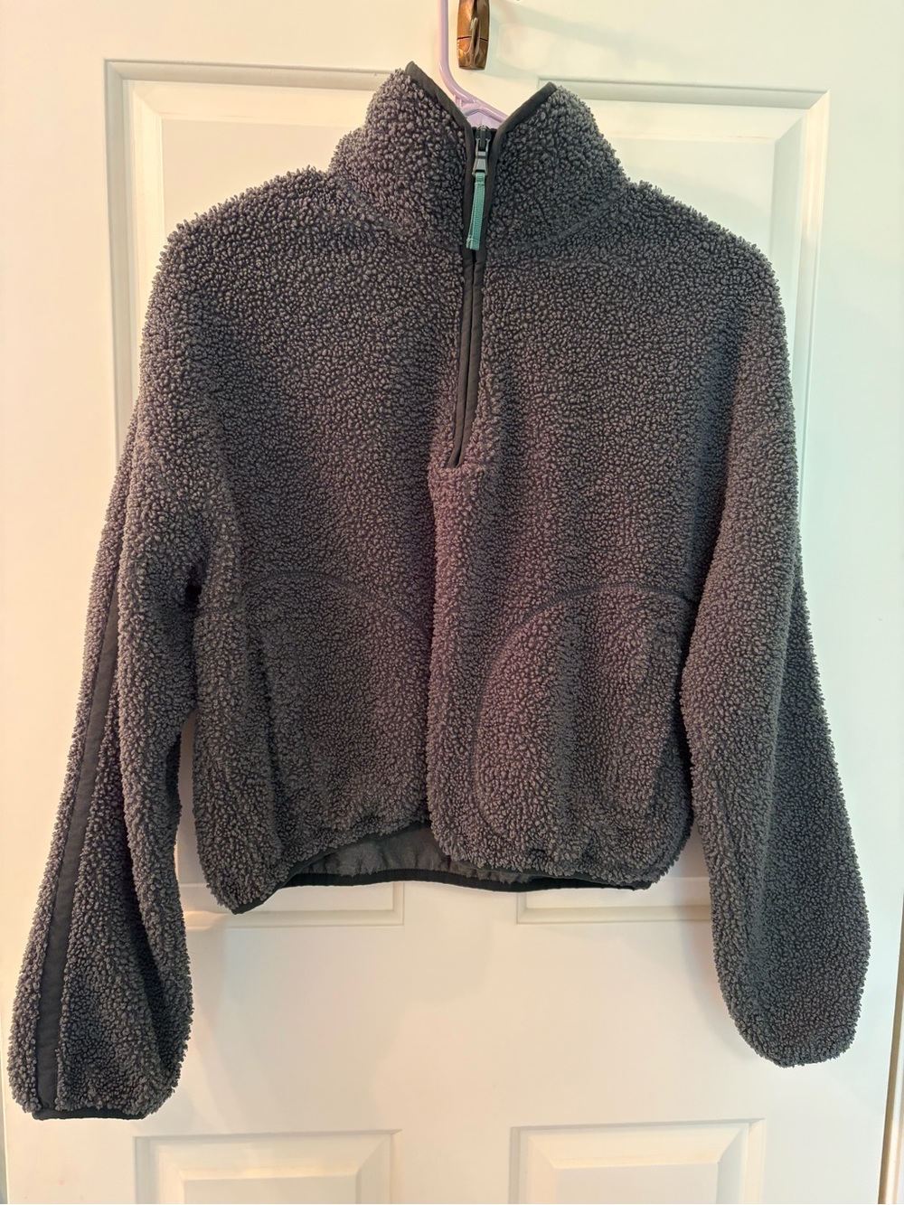 Cozy Women's green  Sherpa Half-Zip Pullover Sweater